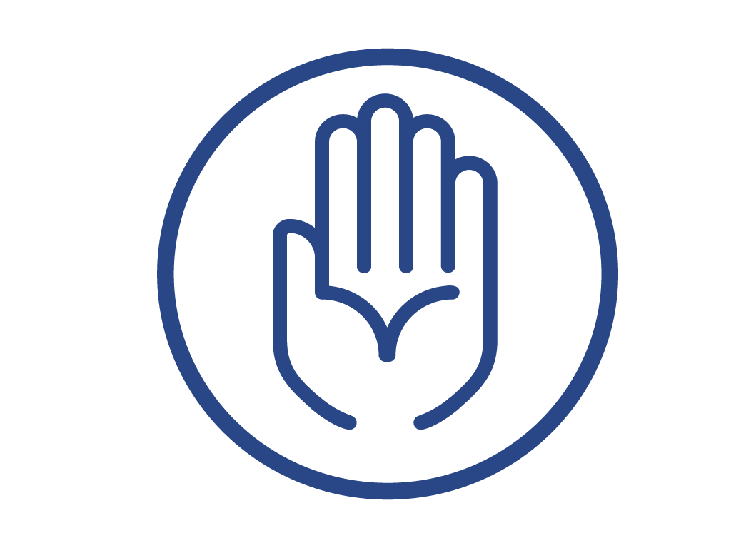 Icon of a hand, palm facing forward, inside a circle.