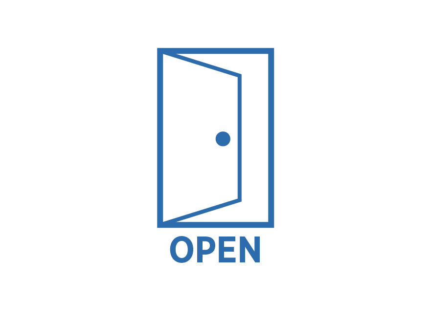 Icon of an open door with the word open