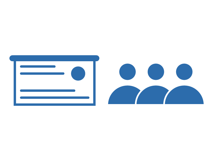Icon of a whiteboard and three people